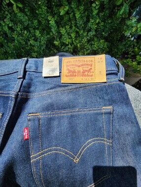 Levi's Men's Straight 501 Jeans in Blue Denim with Tan Leather Patch W34 X L30